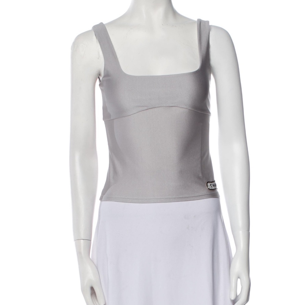 CHANEL Silver Logo Top (Size Fr 36)